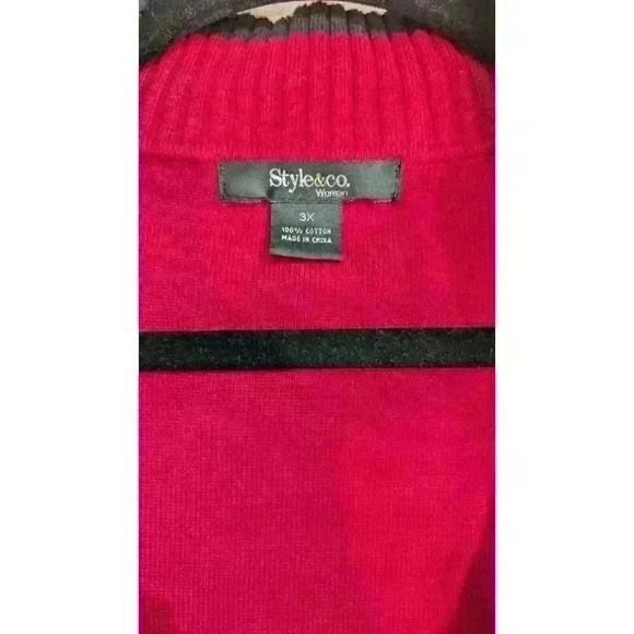 Style & Co. Women's 100% Cotton Size 3X Sporty Red & Black 1/4 Zip Sweater - Picture 5 of 11